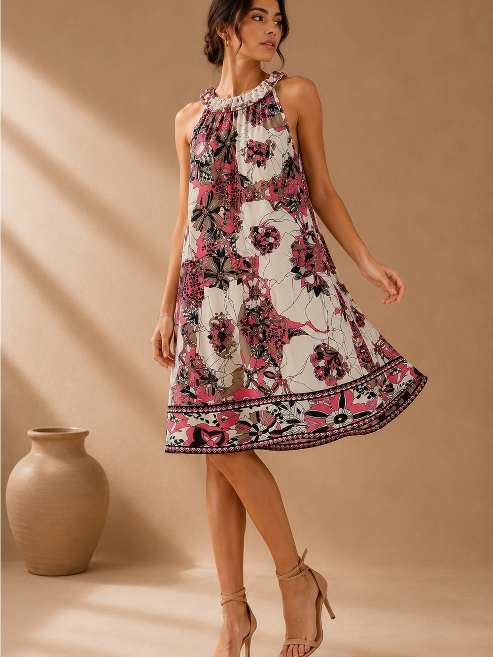 Donna Morgan Pink Floral Sleeveless Shift Dress Size 8